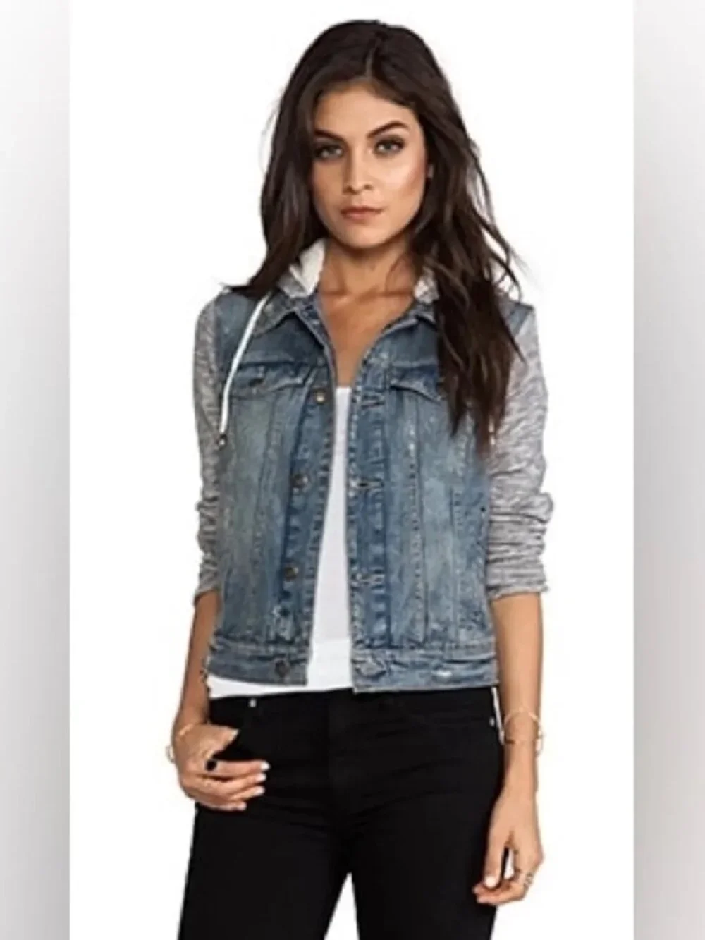 Free People Faded Distressed Throwback Denim Jacket Removeable Hood S - Picture 2 of 14